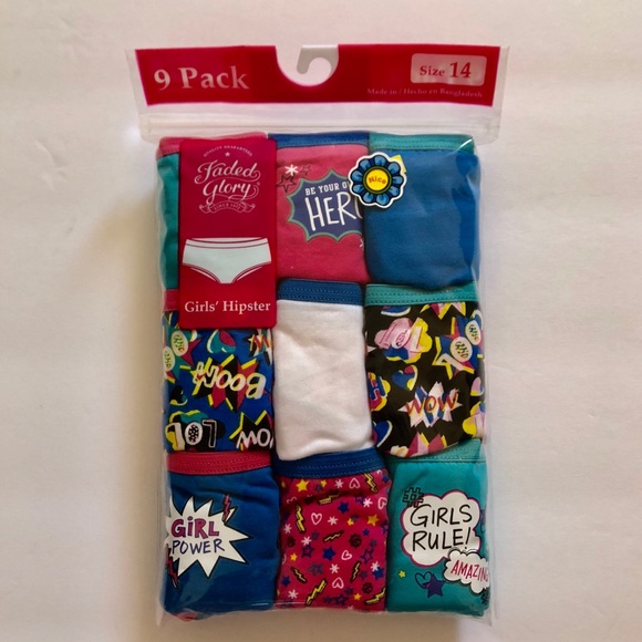 underwears// panties size 8 9 pack NWT Girl/'s Faded Glory Hipster
